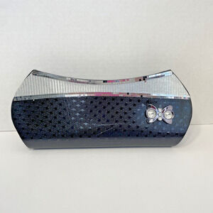 Wise Owl Clutch Bag Purse Metallic Black MISSING ACCENTS 11" x 4.5"
